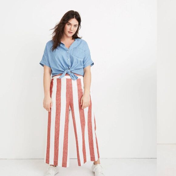 Madewell Linen Blend Pants Striped Cropped Wide Leg Size XS - Picture 1 of 10